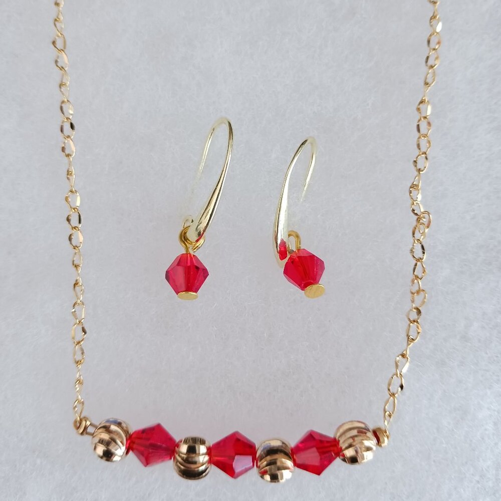 Red and gold necklace and earring set